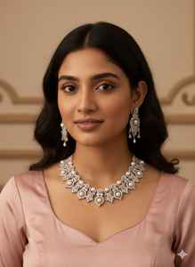 Pearl blush floral stone necklace and earrings set made of floral-inspired design with soft blush <b>pink</b> stones - Product Image 3