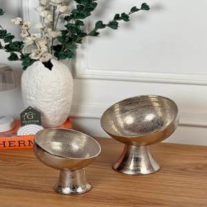 Bol en métal en aluminium poli artisanal avec placage de nickel à la feuille d'argent et d'or Décoration de table écologique à bord doré - Product Image 5