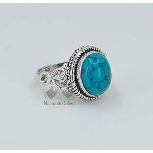 Turquoise Ovaled Cut Gemstone <b>Ring</b> Handmade Boho <b>Statement</b> Sterling Silver Jewelry Anniversary Birthday Christmas Gift for Her - Product Image 2
