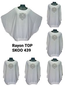 เสื้อโบโฮผ้าฝ้ายอินเดียใหม่สำหรับผู้หญิงและผู้หญิงความยาวสั้นสีขาวเอเวอร์กรีนแบบดั้งเดิมพร้อมริบบิ้นตกแต่ง - Product Image 3