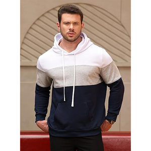 Sweat-shirt à capuche à manches longues pour homme - Sweat-shirt en polaire à blocs de couleur avec poche kangourou, respirant, vêtements décontractés d'hiver - Product Image 1