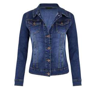 Chaquetas vaqueras informales lavadas lisas para mujer Chaqueta lavada de manga larga de algodón 100% para mujer con tela personalizable - Product Image 1