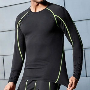 T-shirt de compression athlétique pour hommes 95% polyester avec spandex tissu élastique à séchage rapide idéal pour la course à pied et les entraînements de fitness - Product Image 1