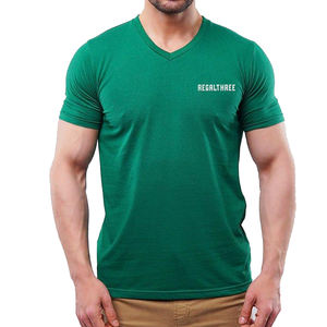 เสื้อยืดคอวีแขนครึ่งแขนสำหรับผู้ชายใส่สบายน้ำหนักเบาปรับแต่งได้กระชับกล้ามเนื้อสำหรับเด็กผู้ชายลายพื้น - Product Image 1