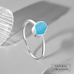Anillo apilable DE BODA clásico de Plata de Ley 925 Ajuste de bisel piedra preciosa turquesa forma áspera cabina Natural Unisex - Product Image 2
