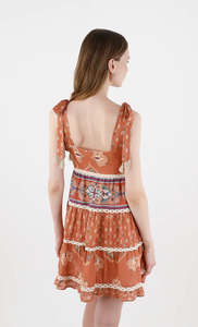 Minivestidos estampados de fabricación india vestido de cuello cuadrado sin mangas bohemio de verano - Product Image 3