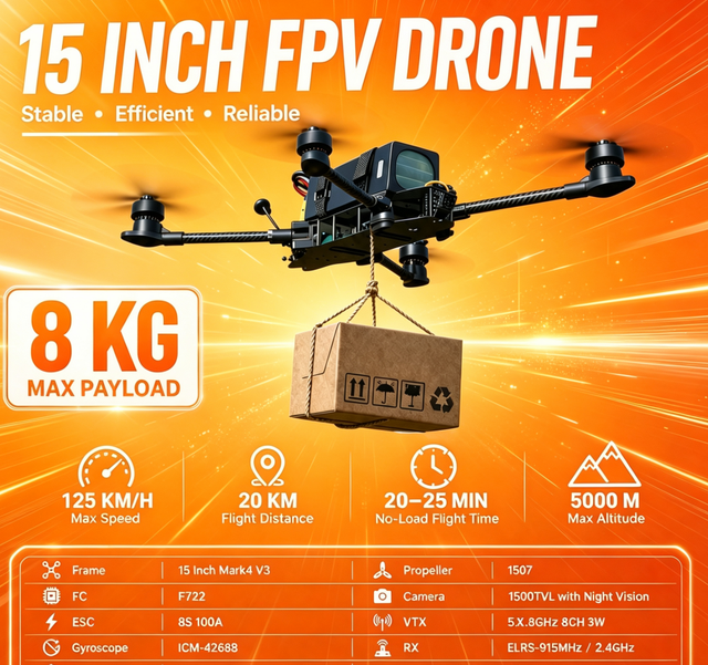 Factory Price 15Inch Thermal Camera FPV Night Vision Camera FPV Drone Heavy Payload Long Time Flight Distance for RC FPV Drone