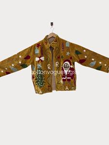 Veste en coton écologique brodée CVR Bohemian, manches longues, col rond, motif floral Suzani, vêtements d'extérieur décontractés pour femmes - Product Image 3