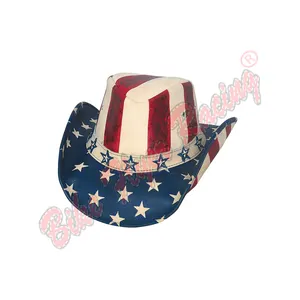 Chapeau de cowboy en cuir USA FLAG Chapeau de cowboy occidental Chapeau en cuir véritable lisse pour hommes et femmes