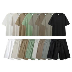 Conjunto de Camiseta y Pantalones Cortos para Hombre, Invierno, Casual, con Logotipo Bordado Personalizado, 100% Algodón, Felpa, Transpirable, Hombros Caídos - Product Image 2