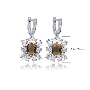 15x17mm Baguette diseño pedregoso racimo sultanita CZ piedra colgante pendiente 925 plata esterlina venta al por mayor joyería fina turca - Product Image 2