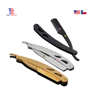 Mens Chải Chuốt Cạo Râu Cắt Tóc Dao Cạo Thép 2 Pcs Thiết Lập Đa & Màu Vàng Cắt Cổ họng Thẳng Dao Cạo Tóc Làm Sạch Loại Bỏ - Product Image 5