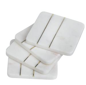 Natural Stone Marble Square Coaster Set Handcrafted Polished Marble Drink Coasters Heat Resistant Table Protection <b>Coffee</b> Dining - Product Image 2