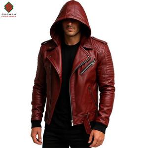 Veste d'hiver en cuir synthétique rouge pour homme, style motard, décontractée, cosplay, avec fermeture éclair, col mandarin, motif uni - Product Image 1