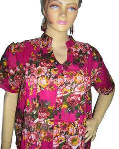 100% Cotton Eco-Friendly Tunic/Top Plated Flower Print Summer Casual Style Indian Kurti Breathable and Natural Washable - Product Image 1