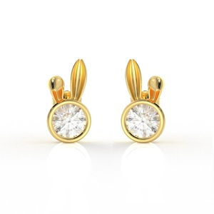 Aretes de Conejito con Piedra Redonda, Chapados en Oro de 14k, para Mujer, Uso Diario - Product Image 1
