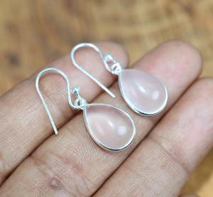 Bijoux faits à la main octobre pierre de naissance quartz rose naturel rose 925 boucles d'oreilles en argent sterling cadeau pour elle boucles d'oreilles en pierre - Product Image 4