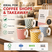 Vaso de Papel Kraft con Asa, Multiusos, Exquisito, de Grado Alimenticio, Certificado Libre de BPA, No Tóxico, para Servicio de Café y Té en Cafeterías Boutique