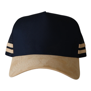 Casquette de camionneur à rayures latérales 5 panneaux broderie Logo Patch Beige/Rose Noir Snapback Boucle à une rangée Styles australiens OEM unisexe - Product Image 2