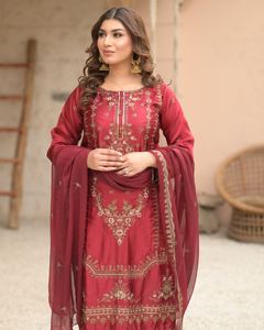 Costume pakistanais en organza pur à la mode avec pantalon et Dupatta pour une tenue de soirée époustouflante Regardez les prix de gros - Product Image 5