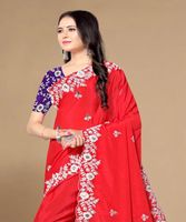 Blus Saree Pesta Evergreen Mewah Modern yang Dapat Dicuci, Bordir Sutra Katun Multi Warna Desain Sendiri untuk Acara Spesial