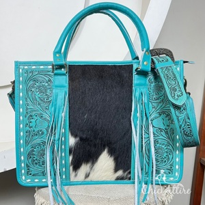Sac à main en cuir artisanal de grande capacité pour femme, avec porte-armes dissimulé et pompon, sac à bandoulière en cuir de vache - Product Image 1