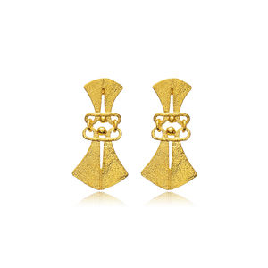 Pendientes de tuerca Vintage de diseño a la moda para mujer, venta al por mayor, Plata de Ley 925, joyería turca hecha a mano chapada en oro de 22 quilates - Product Image 1