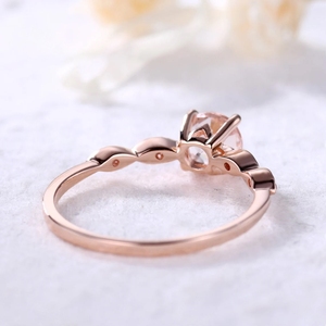 Bague de fiançailles en or rose 14Kt Morganite rose Bagues de luxe en or massif avec de vrais diamants personnalisés - Product Image 4