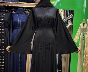 Dubai style Kaftan Abaya Handmade Turkish Floor Length Long Sleeve V Neck Polyester Regular Fit Casual Evening Party Flared - Product Image 1