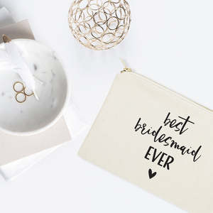 Best Bridesmaid Ever Large Cotton Canvas Cosmetic Bag Portable Practical <b>Makeup</b> <b>Case</b> Zipper Fashionable Foldable for Travel - Product Image 3