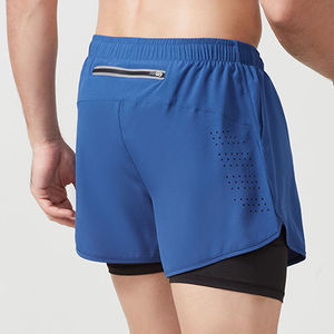 กางเกงขาสั้นวิ่งของผู้ชายแบบ2 in 1 OEM กางเกงขาสั้นไนลอนสำหรับออกกำลังกายสองชั้นพร้อมกระเป๋าใส่ของ | โลโก้ผู้ผลิตชุดกีฬาตามสั่ง - Product Image 4