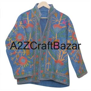 Veste bomber vintage pour femme A2ZCraftBazar, broderie Suzani, faite à la main, en coton indien tricoté, écologique, style bohème, hiver, fleurs - Product Image 6