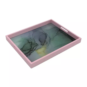 Plateau de service et de rangement rectangulaire en MDF, motif marbre émaillé fait main, pour la maison, décoratif, pour aliments, thé, café, vaisselle - Product Image 3