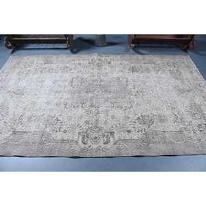 Alfombra Turca Vintage, Alfombra de 5.4x9.1 pies, Alfombra Ikat Gris y Blanca - Product Image 3