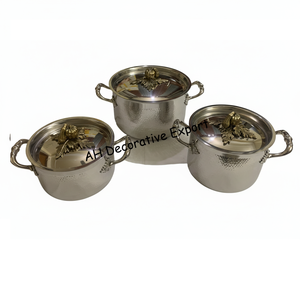 Hammered Stainless Steel Fry <b>pan</b> with Decorative Gold Lid Premium Cook & Serve <b>Pan</b> - Product Image 4