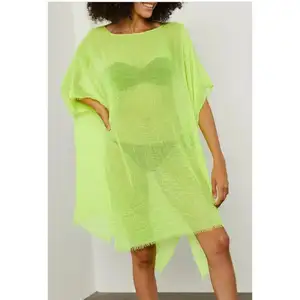 Neon Green See Through Crewneck Coverup Women's Swimsuit Cover Up Kimono Bathing Suit Cover Up Cardigan