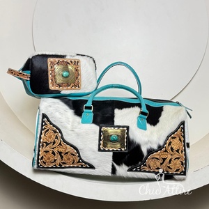 Conjunto de viaje occidental Unisex al por mayor 2025, lona de piel de vaca mecanizada a mano con neceser de moda, conjunto combinado de fin de semana - Product Image 1