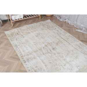 Alfombra Vintage de 4.8x8.7 pies, Alfombra Persa Turca Blanca de Lana - Product Image 4