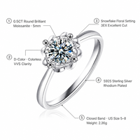 Bague de fiançailles en moissanite 0,5 ct couleur D VVS, bague solitaire en argent sterling 925, coupe 3EX 5 mm, plaqué rhodium