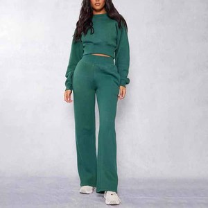 ชุดเสื้อฮู้ดกีฬาและกางเกงขายาวของผู้หญิง2ชิ้นเสื้อครอปและรูปแบบเสื้อวอร์มขนแกะด้านบนและด้านล่างสำหรับฤดูหนาว - Product Image 4