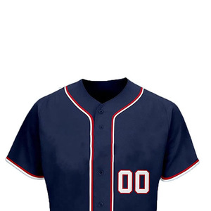 Unisex Baseball Uniform Set Navy V-Neck Printed Jersey Red Trim Gray Pants <b>Button</b> Design Team Numbers Front 100% Cotton - Product Image 6