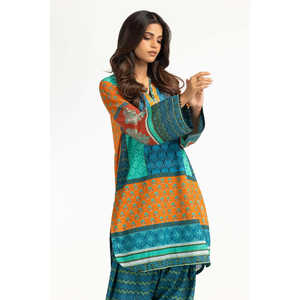 ชุดเซ็ตพิมพ์ลายสีส้มสไตล์โบฮีเมียนสำหรับผู้หญิง ไซส์ XS/XS สำหรับชุดฤดูใบไม้ผลิ/ฤดูร้อน ดีไซน์แบบสองชิ้น - Product Image 4