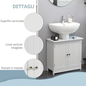 HOMCOM Meuble sous lavabo en MDF, meuble de salle de bain blanc avec 2 portes (60x30x60cm) - Product Image 6