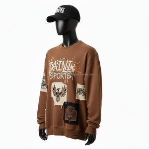 Sweat-shirt pour femme en coton, tissu tendance, panneaux de patchwork, logo brodé personnalisé, style streetwear, sweat-shirts respirants pour femme - Product Image 4