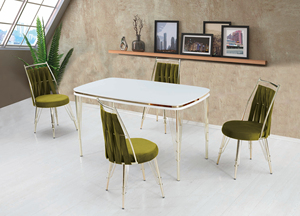 Ensemble de table à manger moderne de luxe, plateau en verre trempé, pieds en métal, panneau de particules écologique, stable et durable, style ferme/villa - Product Image 5