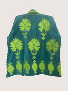 Green Embroidered Floral <b>Poncho</b> O-Neck Collar Full Sleeve Plus Size Women's Eco-Friendly Cotton Outerwear Bohemian Style Winter - Product Image 2