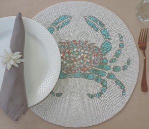 Customized Design Color Embroidered <b>Glass</b> Beads Placemats Direct Factory Sale From India Wholesale Price Low MOQ Best Quality - Product Image 2