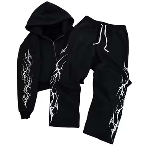 Customized New Fashion Winter Oversized <b>Distressed</b> Embroidery Men's Zipper Hoodie Tracksuits Baggy Style French Terry For Winter - Product Image 6