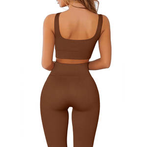 Ensemble de yoga pour femmes, coupe ajustée, taille élastique, tissu extensible, ensemble 2 pièces, respirant, couleur unie, 2026 - Product Image 2