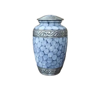 Urna Funeraria de Latón Azul Brillante, Urna Funeraria Turquesa con Grabado de Hoja Plateada, Urna Funeraria Artesanal para Adultos - Product Image 1
